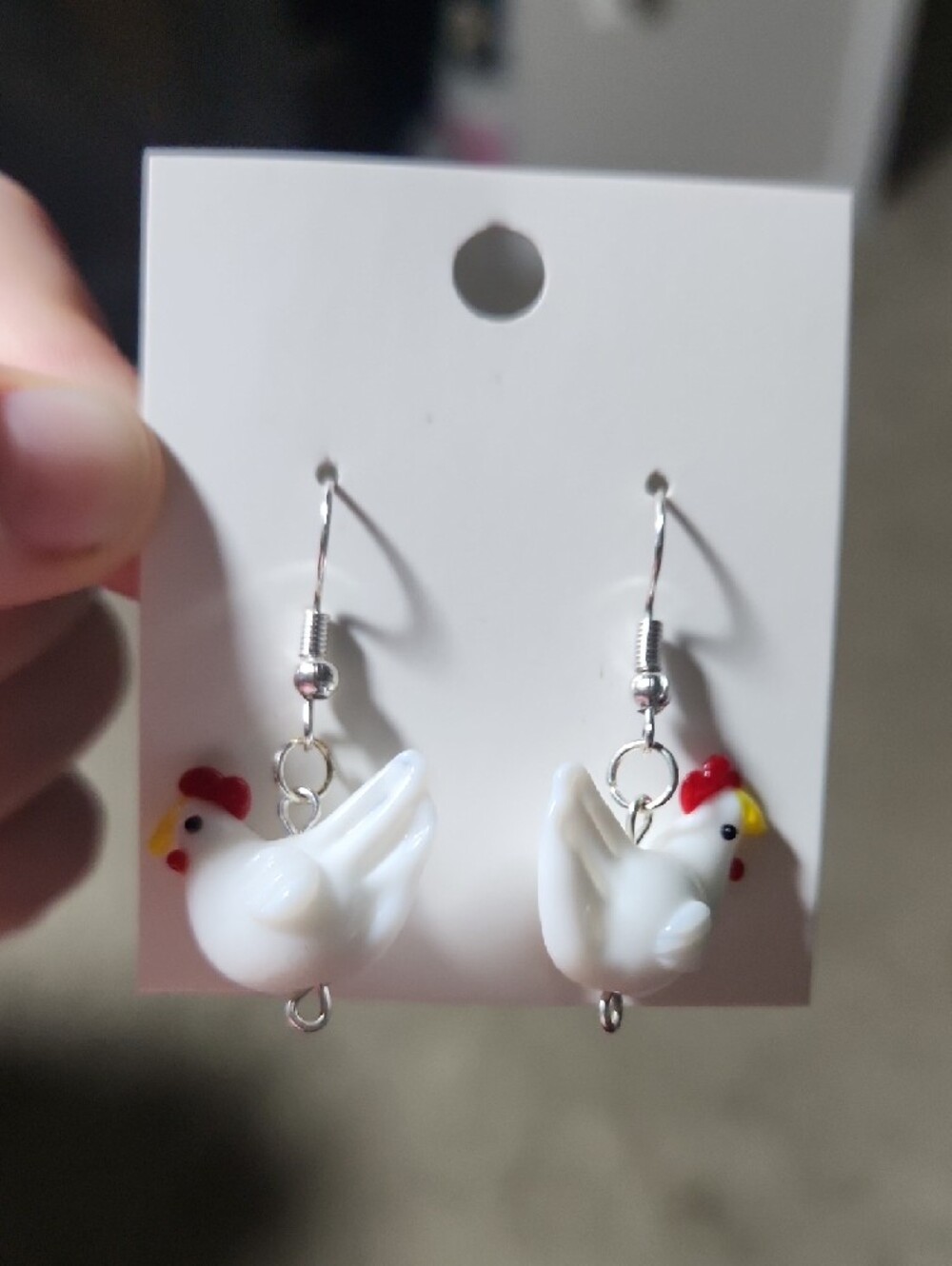 Handmade Chicken Charm Dangle Earrings - Picture 4 of 4